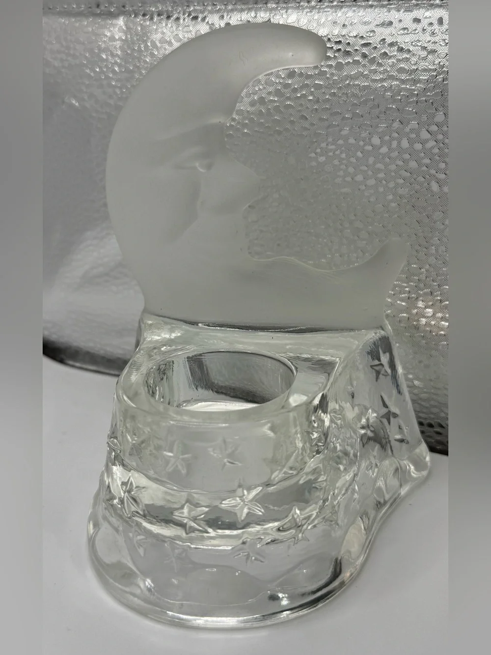 Vintage PartyLite Celestial Crescent Moon & Stars Glass Votive Holder